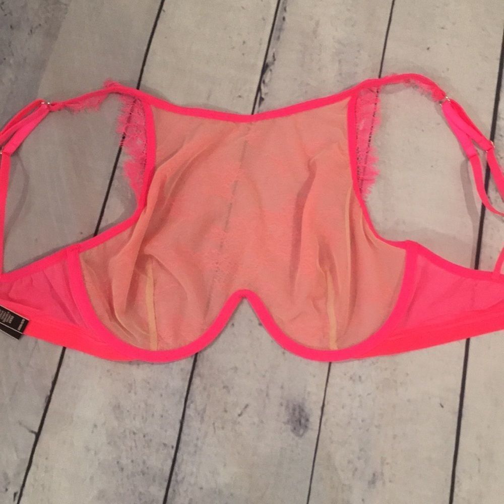 NWT Victoria’s Secret High Neck Neon Pink Lace Bra - Picture 6 of 8